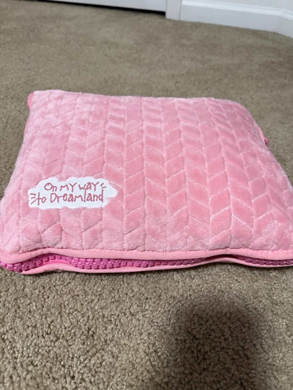 Pink Quilted Plush Travel Pouch - "On My Way to Dreamland"